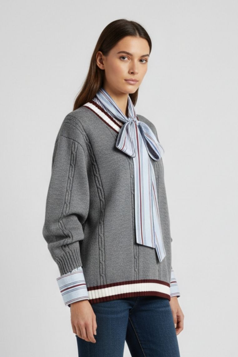 MAGLIA IN COTONE CON RIFINITURE A CONTRASTO - immagine 2