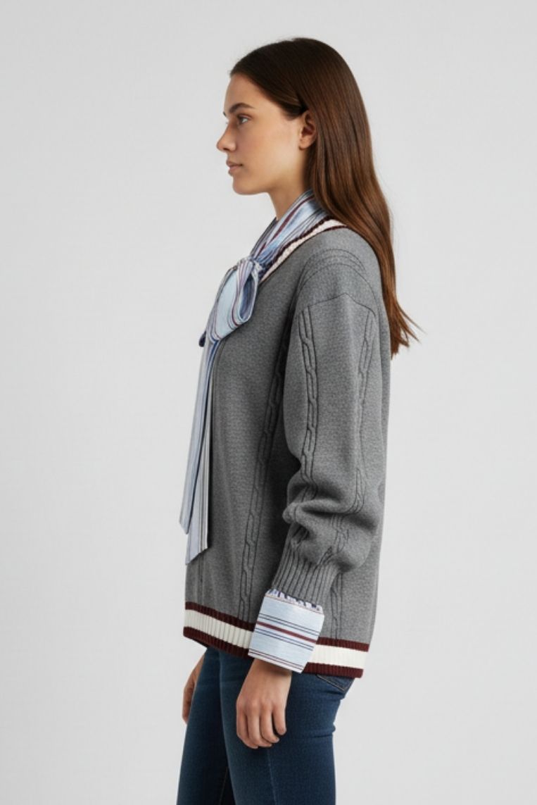 MAGLIA IN COTONE CON RIFINITURE A CONTRASTO - immagine 3