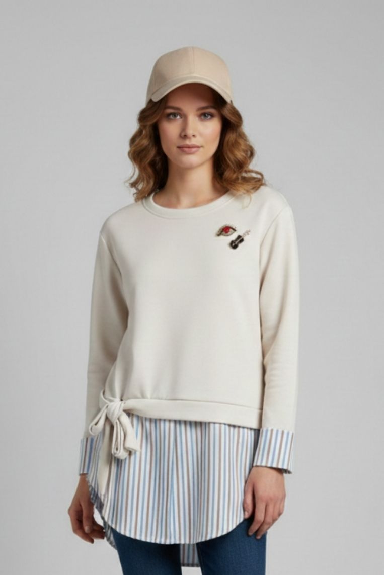 FELPA CON INSERTI CAMICIA A RIGHE