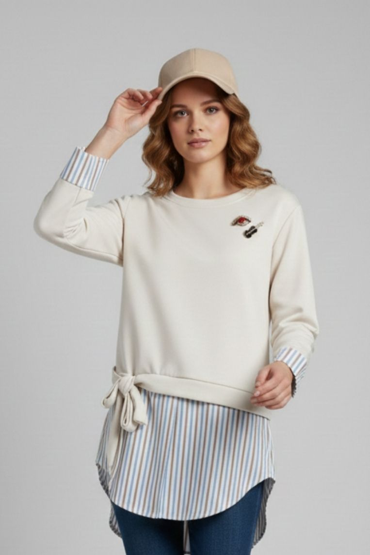 FELPA CON INSERTI CAMICIA A RIGHE - immagine 2