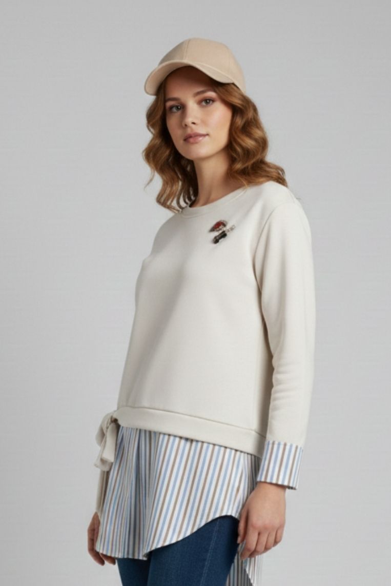 FELPA CON INSERTI CAMICIA A RIGHE - immagine 3