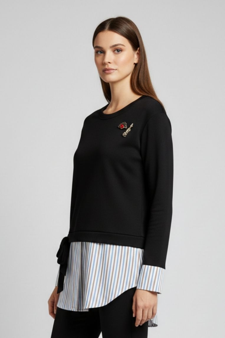 FELPA CON INSERTI CAMICIA A RIGHE - immagine 4