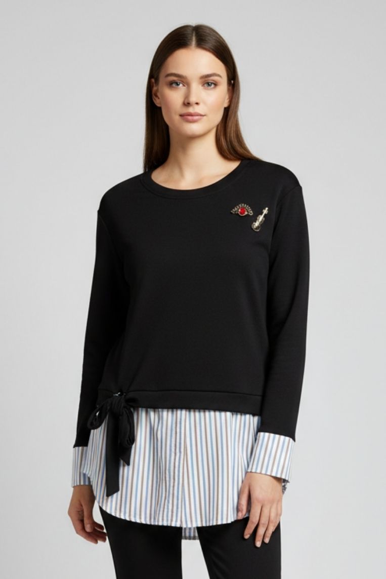 FELPA CON INSERTI CAMICIA A RIGHE - immagine 5