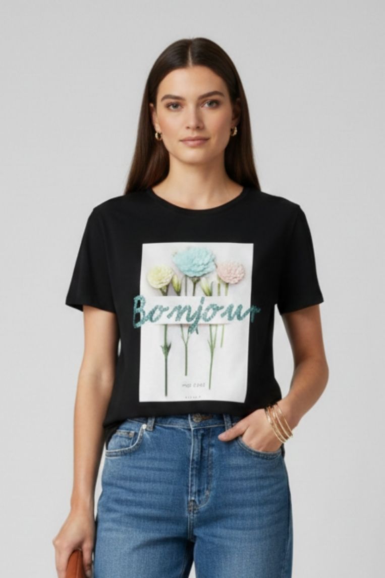 T-SHIRT SCRITTA BONJOUR - immagine 4