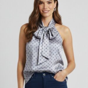 BLUSA SATINATA STAMPATA CON FIOCCO 4 BLUSA SATINATA STAMPATA CON FIOCCO - Thumbnail Image 1