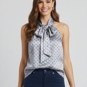 BLUSA SATINATA STAMPATA CON FIOCCO 6 BLUSA SATINATA STAMPATA CON FIOCCO - Thumbnail Image 3