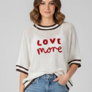 MAGLIA TRAFORATA SCRITTA 'LOVE MORE' 3 MAGLIA TRAFORATA SCRITTA 'LOVE MORE' - Thumbnail Image 1