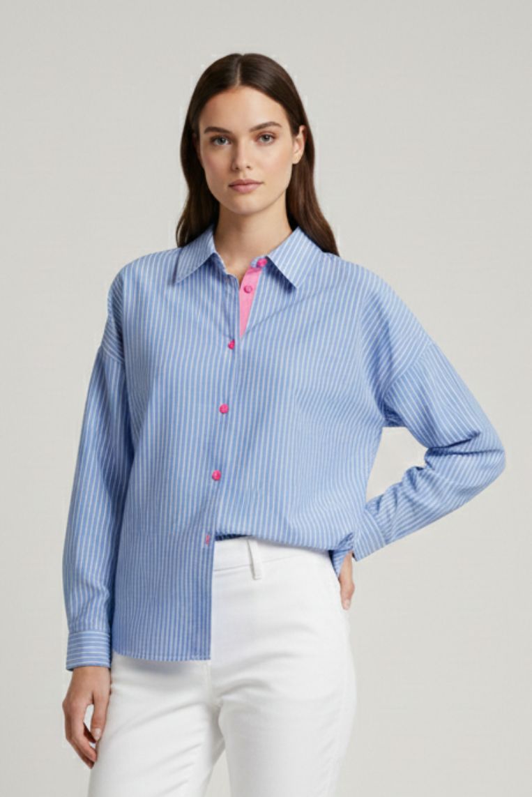CAMICIA A RIGHE BOTTONI A CONTRASTO 1 CAMICIA A RIGHE BOTTONI A CONTRASTO - immagine 1