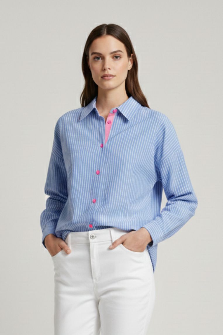CAMICIA A RIGHE BOTTONI A CONTRASTO 2 CAMICIA A RIGHE BOTTONI A CONTRASTO - immagine 2