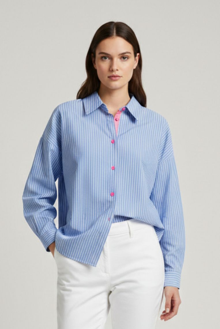 CAMICIA A RIGHE BOTTONI A CONTRASTO 3 CAMICIA A RIGHE BOTTONI A CONTRASTO - immagine 3