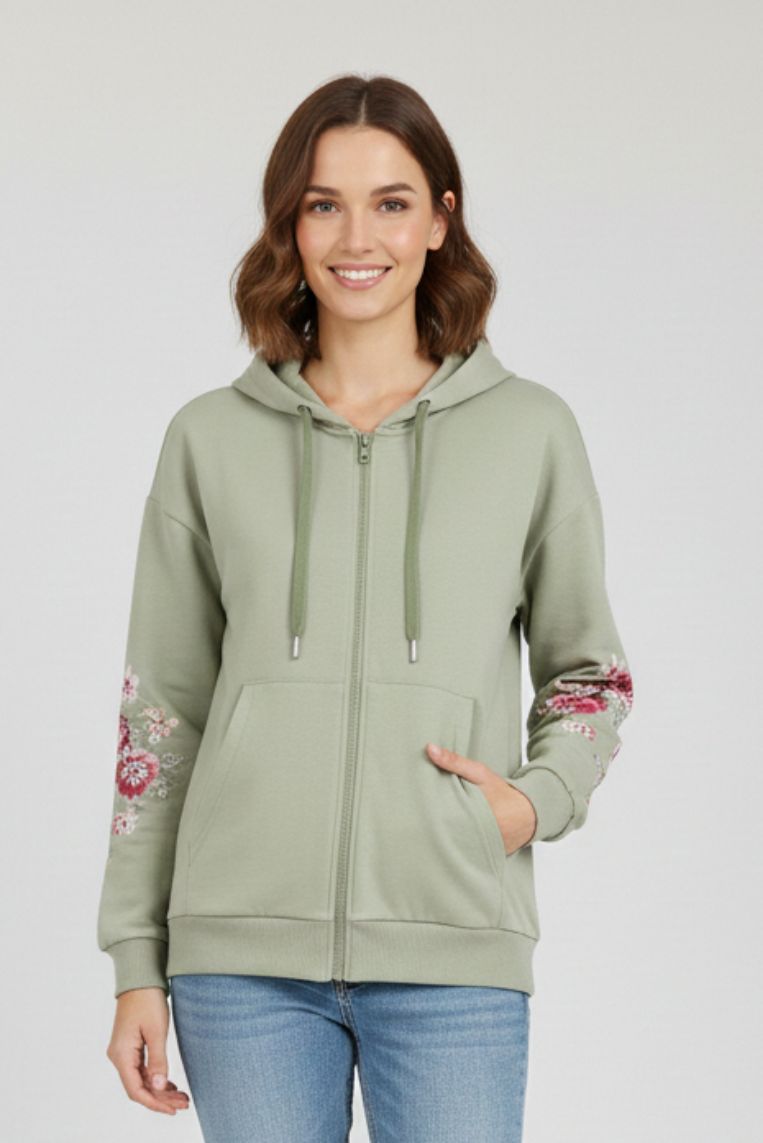 FELPA CON CAPPUCCIO STAMPA FIORI - immagine 8