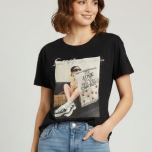 T-SHIRT CON STAMPA E STRASS 5 T-SHIRT CON STAMPA E STRASS - Thumbnail Image 1