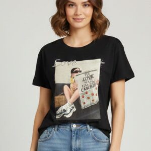 T-SHIRT CON STAMPA E STRASS 6 T-SHIRT CON STAMPA E STRASS - Thumbnail Image 2
