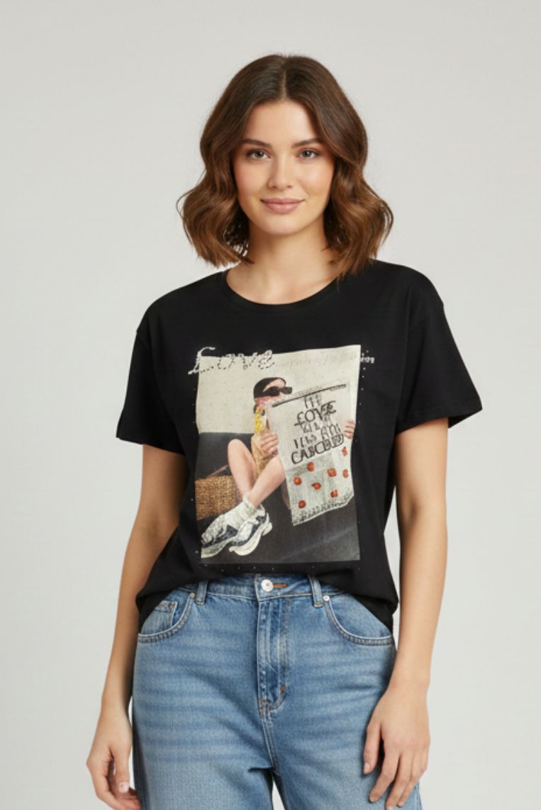 T-SHIRT CON STAMPA E STRASS - immagine 2