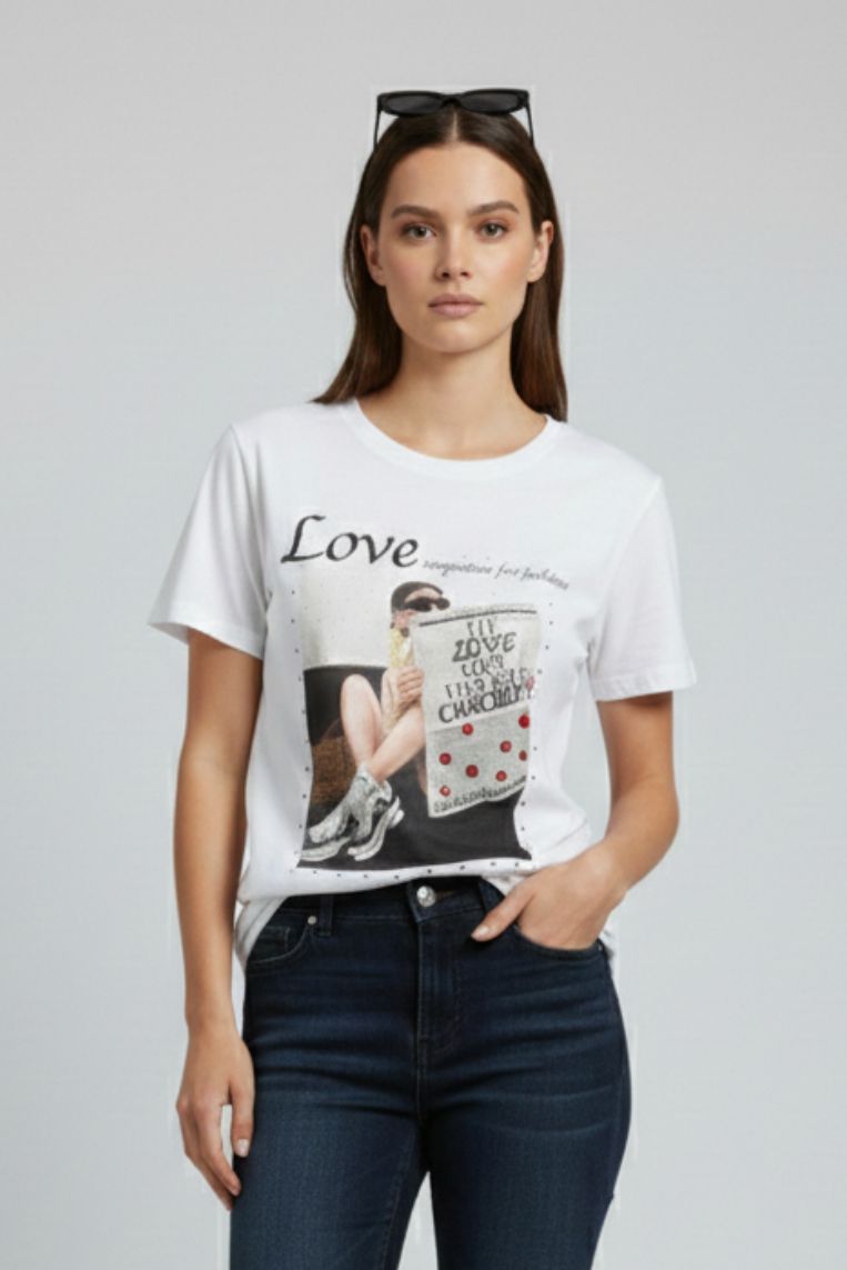 T-SHIRT CON STAMPA E STRASS - immagine 3