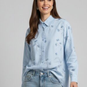 CAMICIA A RIGHE RICAMATA CON FIORI 5 CAMICIA A RIGHE RICAMATA CON FIORI - Thumbnail Image 2