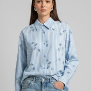 CAMICIA A RIGHE RICAMATA CON FIORI 4 CAMICIA A RIGHE RICAMATA CON FIORI - Thumbnail Image 1