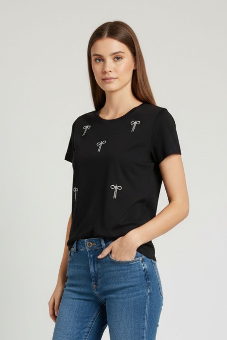 T-SHIRT CON FIOCCHI IN STRASS 2 T-SHIRT CON FIOCCHI IN STRASS - immagine 2