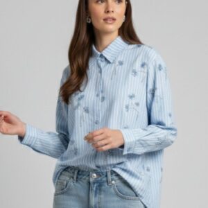 CAMICIA A RIGHE RICAMATA CON FIORI 6 CAMICIA A RIGHE RICAMATA CON FIORI - Thumbnail Image 3