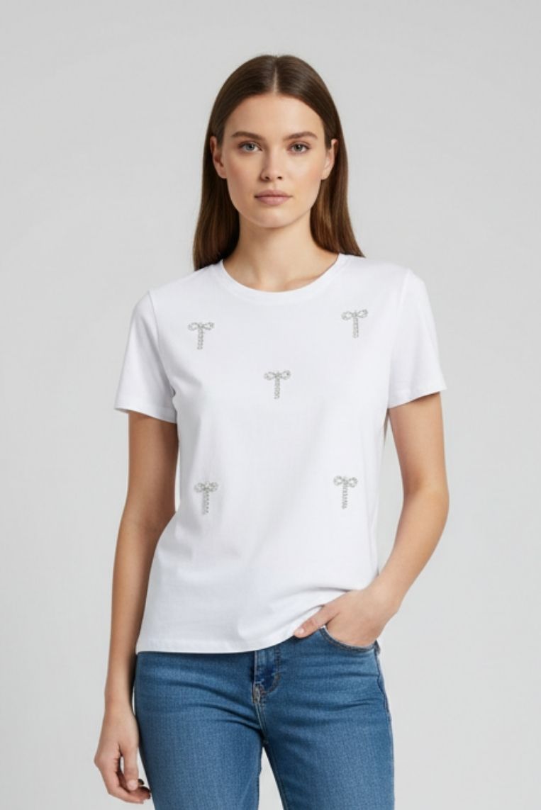 T-SHIRT CON FIOCCHI IN STRASS 3 T-SHIRT CON FIOCCHI IN STRASS - immagine 3
