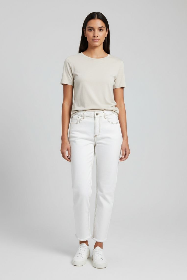 DENIM BIANCO CUCITURE A CONTRASTO - immagine 3