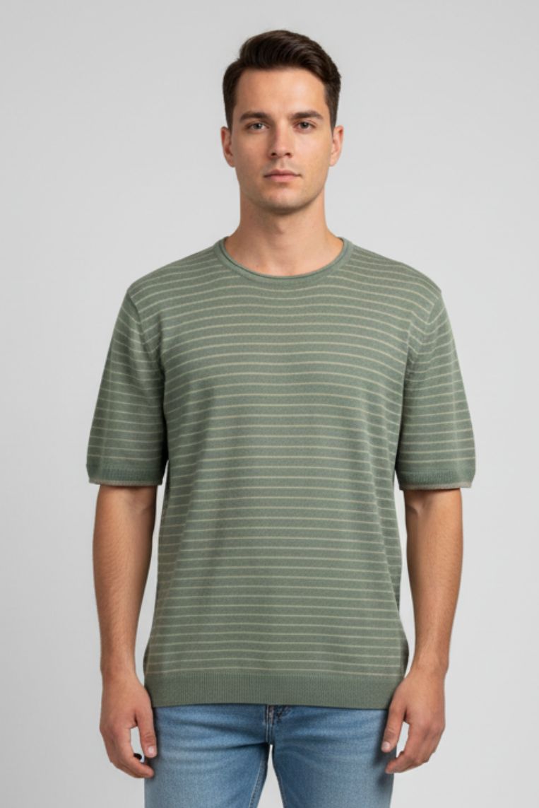 MAGLIA A RIGHE MISTO LINO