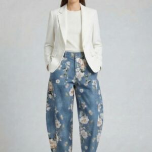 PANTALONE EFFETTO DENIM A FIORI 5 PANTALONE EFFETTO DENIM A FIORI - Thumbnail Image 1