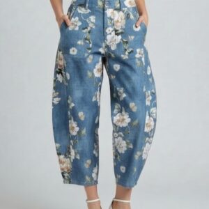 PANTALONE EFFETTO DENIM A FIORI 6 PANTALONE EFFETTO DENIM A FIORI - Thumbnail Image 2