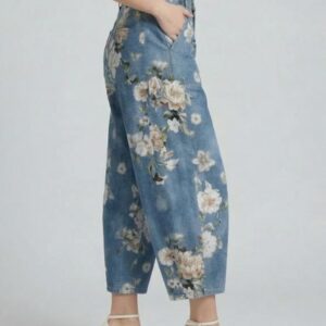 PANTALONE EFFETTO DENIM A FIORI 7 PANTALONE EFFETTO DENIM A FIORI - Thumbnail Image 3