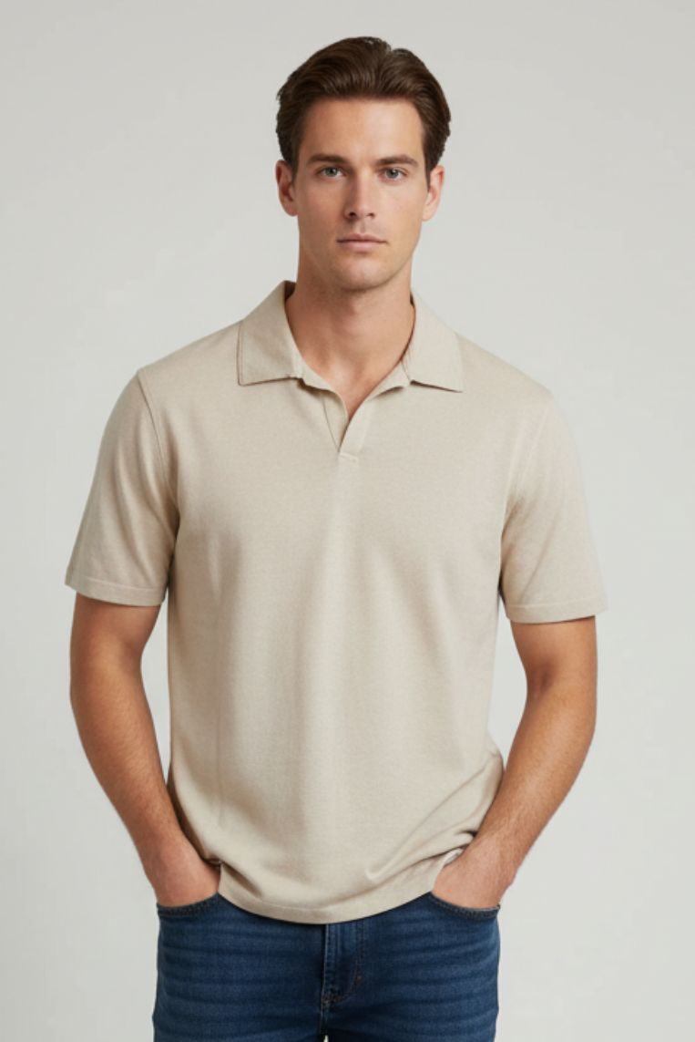 T-SHIRT EFFETTO LINO COLLO DERBY 1 T-SHIRT EFFETTO LINO COLLO DERBY - immagine 1