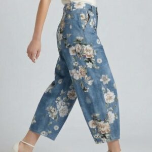 PANTALONE EFFETTO DENIM A FIORI 8 PANTALONE EFFETTO DENIM A FIORI - Thumbnail Image 4