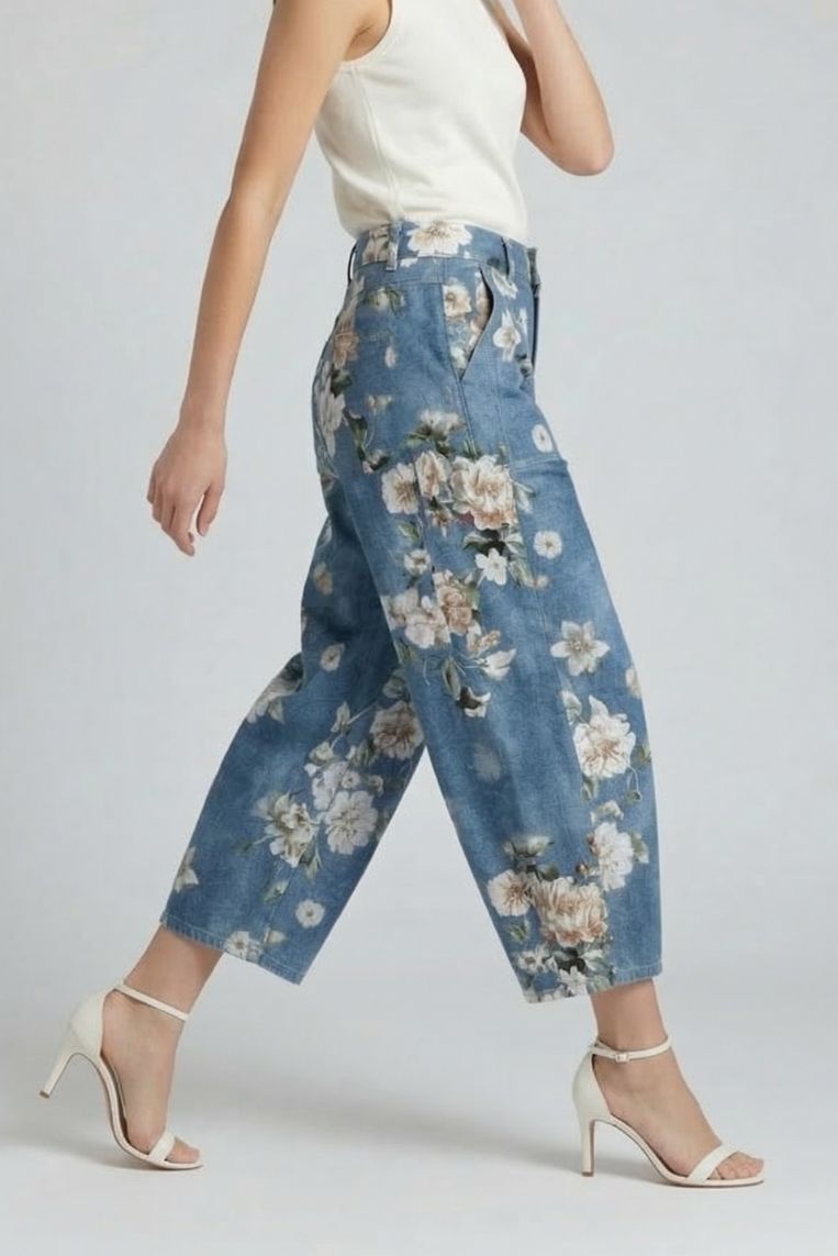 PANTALONE EFFETTO DENIM A FIORI - immagine 4