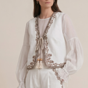 GILET MISTO LINO RICAMO 9 GILET MISTO LINO RICAMO - Thumbnail Image 3