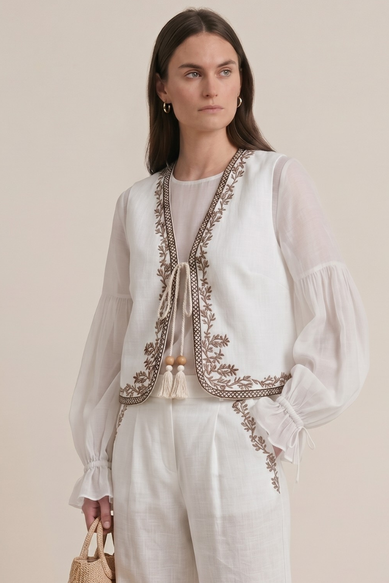 GILET MISTO LINO RICAMO - immagine 3
