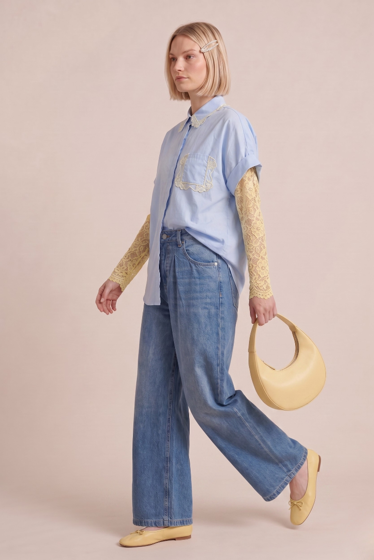 DENIM GAMBA LARGA VITA CON PINCES 2 DENIM GAMBA LARGA VITA CON PINCES - immagine 2