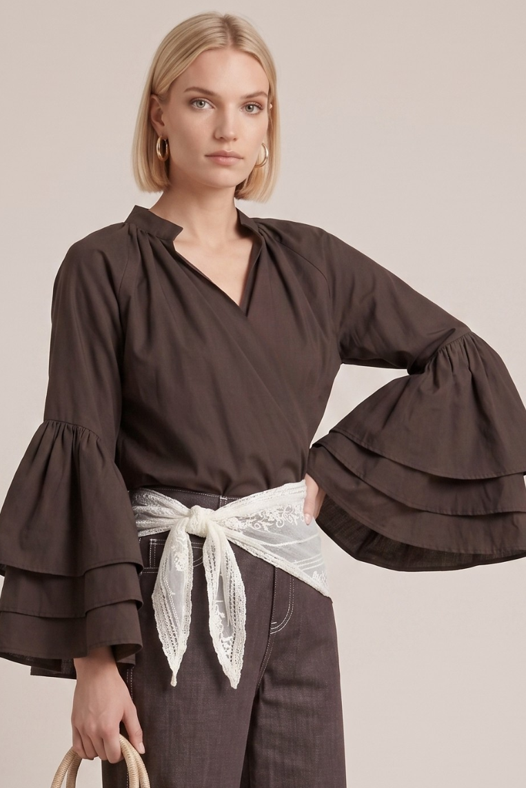 CAMICIA POPELINE VOLANT MANICHE 1 CAMICIA POPELINE VOLANT MANICHE - immagine 1