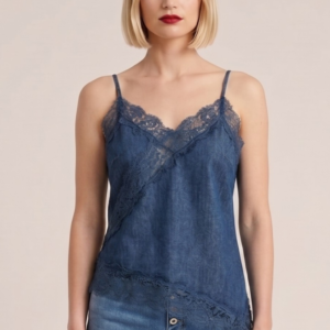 TOP SPALLA STRETTA CHAMBRAY E PIZZO 3 TOP SPALLA STRETTA CHAMBRAY E PIZZO - Thumbnail Image 1