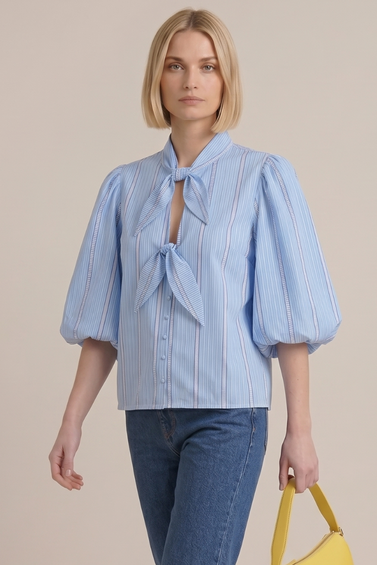 CAMICIA A RIGHE CON FIOCCHI 2 CAMICIA A RIGHE CON FIOCCHI - immagine 2