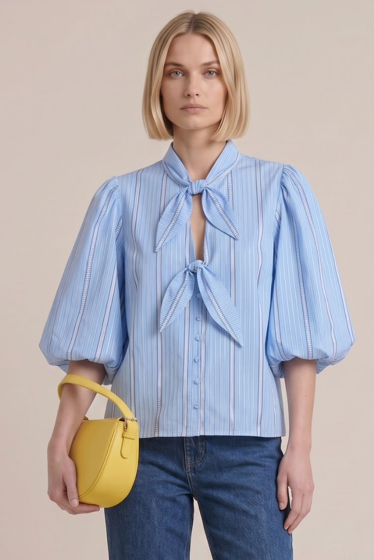 CAMICIA A RIGHE CON FIOCCHI 1 CAMICIA A RIGHE CON FIOCCHI - immagine 1