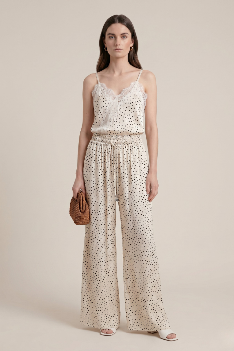 PANTALONE LUNGO RASO A POIS - TU, PANNA
