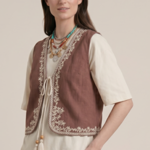 GILET MISTO LINO RICAMO 7 GILET MISTO LINO RICAMO - Thumbnail Image 1