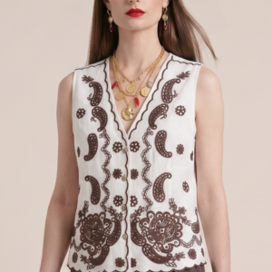 GILET RICAMO MISTO LINO 3 GILET RICAMO MISTO LINO - Thumbnail Image 1