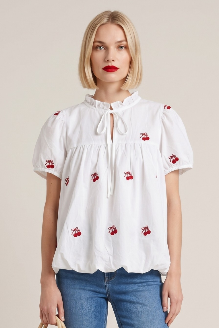 BLUSA RICAMO CILIEGIE 1 BLUSA RICAMO CILIEGIE - immagine 1
