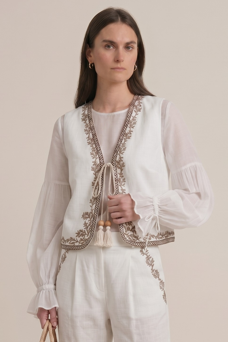 GILET MISTO LINO RICAMO - immagine 4