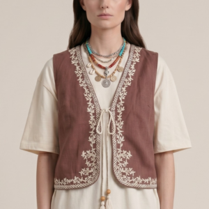 GILET MISTO LINO RICAMO 8 GILET MISTO LINO RICAMO - Thumbnail Image 2