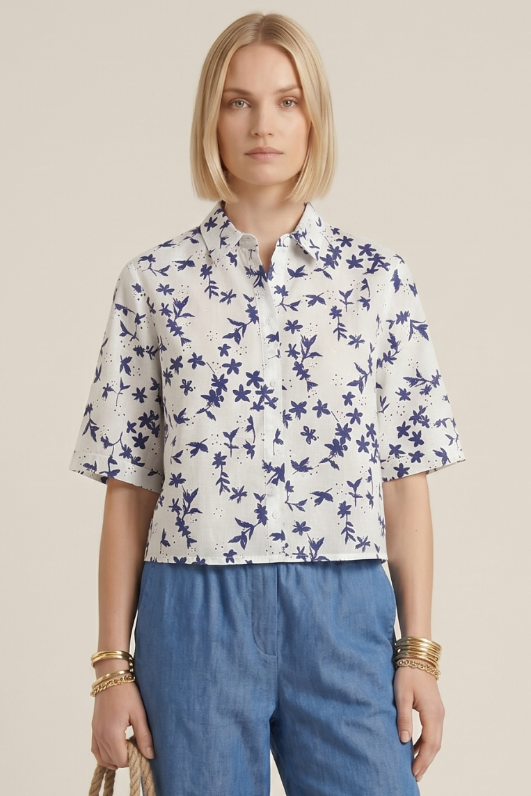 CAMICIA CROP STAMPATA RICAMO SANGALLO - immagine 2