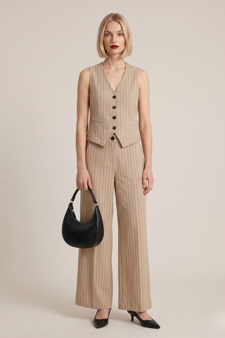 PANTALONE GAMBA LARGA GESSATO MISTO LINO - immagine 3
