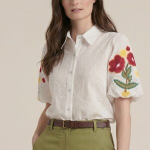 CAMICIA MM PALLONCINO RICAMO FIORE CONTRASTO 4 CAMICIA MM PALLONCINO RICAMO FIORE CONTRASTO - Thumbnail Image 1