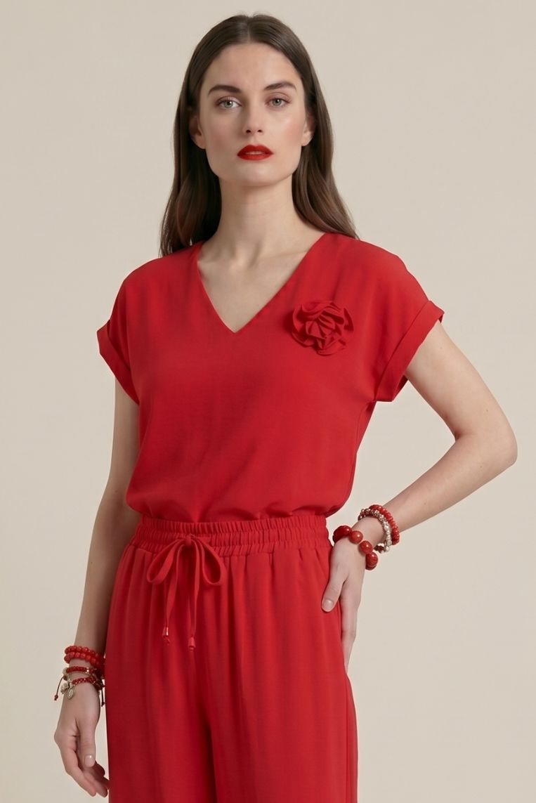 BLUSA LEGGERA CON SPILLA FIORE - immagine 3