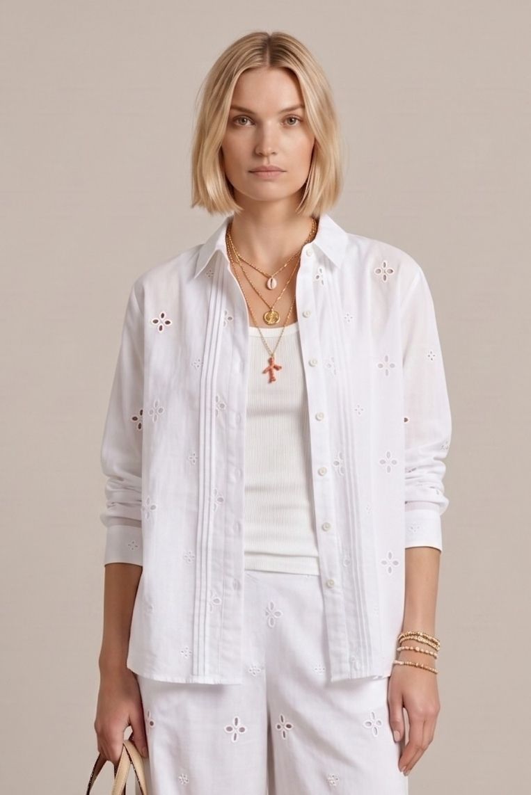CAMICIA POPELINE RICAMO FIORI - immagine 5
